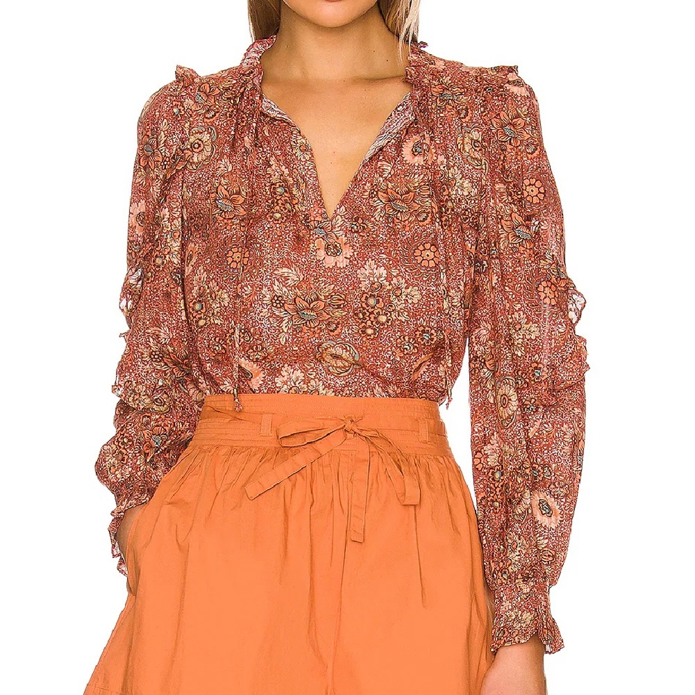 Ulla Johnson Manet blouse in “Rosebud” floral pink, Size 6